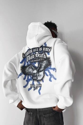 Machetta Plus Size Hooded White Oversize Sweatshirt