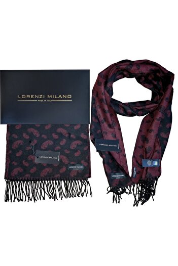 Lorenzi Milano Κασκόλ ειδικής συλλογής με μοτίβο μαύρο Claret Red