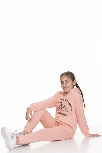 Perendi Girl's Cool Girl Printed Set with Fleece Inside