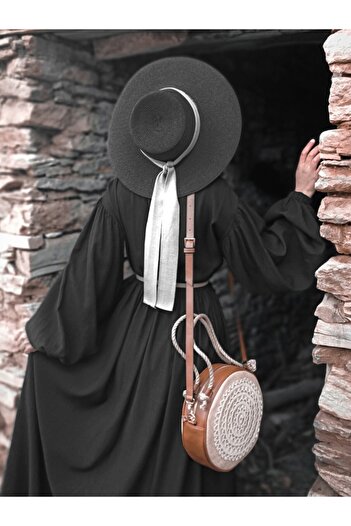 HEYBE'S Women's Handmade Lace Detailed Round Straw Shoulder Bag