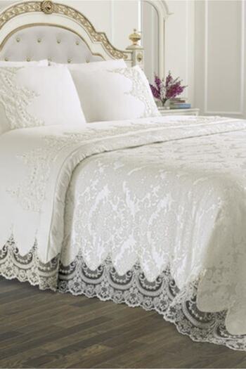 hanımeli Etz Home Double French Laced Dowry Pique Set Arus Cream