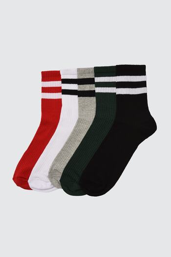 Trendyol Collection Pack of 5 MultiCOlor Striped College and Tennis Socks - TMNAW20CO0007
