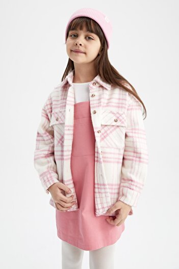 DeFacto Girl's Oversize Fit Flannel Long Sleeve Shirt