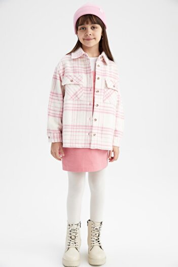 DeFacto Girl's Oversize Fit Flannel Long Sleeve Shirt