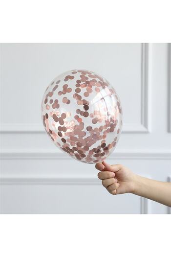 HBK Transparent Balloon Set with Rose Gold Confetti : 12" Balloon 10 Pieces - 1 Pack Balloon Confetti (Pack)