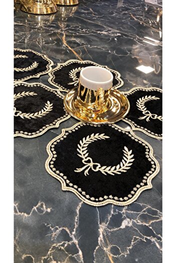 Bonny Home Arma Black Gold 6-Piece Cocktail Presentation Napkin Maras Work Glaze Embroidery Embroidered Coffee Presentation Napkin