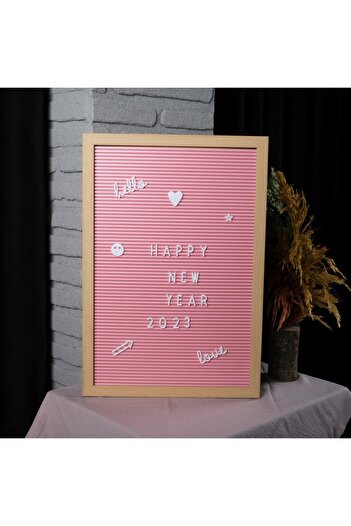 Patladı Gitti Büyük Boy Pembe Yazı Panosu Mesaj Tahtası; 2 Adet Harf Seti Hediyeli