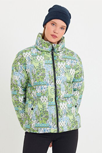 Weyeze Ψηφιακό εμπριμέ Stand-up Collar Puffer Coat Ad-k50480lnw