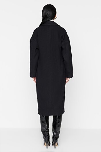 Trendyol Collection Černý oversize široký střih dlouhý vlněný kašmírový kabát TWOAW21KB0038