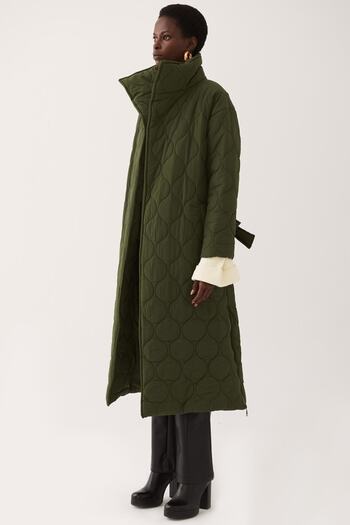 Perspective Clairs Regular Fit Shawl Collar Long Length Khaki Color Women's Coat