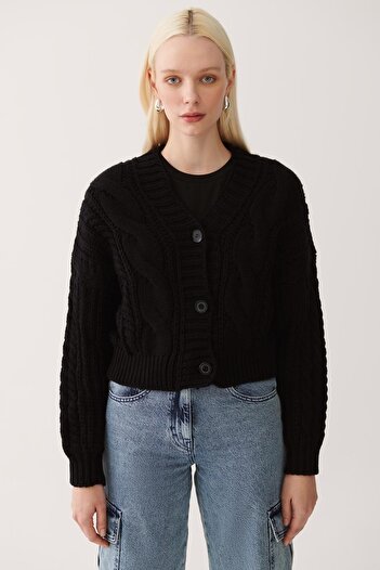 Perspective Illas Comfortable Fit V-neck Standard Size Black Color Women's Knitwear Cardigan