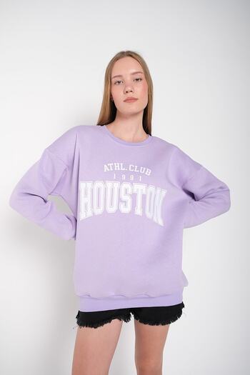 MODAGEN Women's Lilac Houston Printed Crew Neck Oversize Sweatshirt