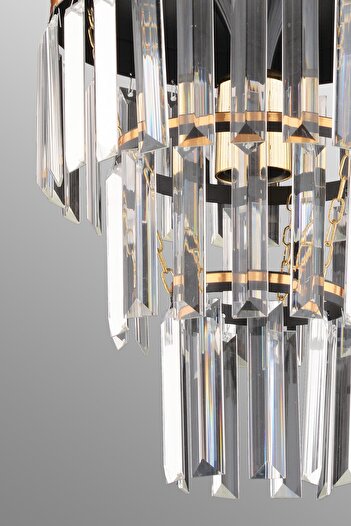 KUZEY AYDINLATMA Çağla Tekli Siyah Üç Katlı Kristal Modern Aydınlatma