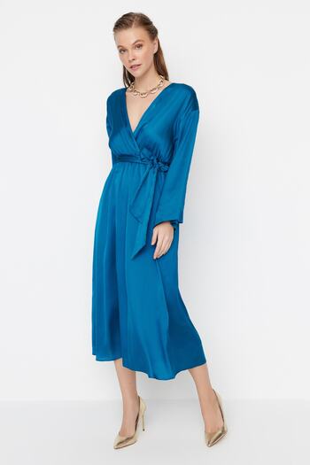 Trendyol Collection Rochie de seara cu curea A-Cut Petrol - TPRAW22EL1412