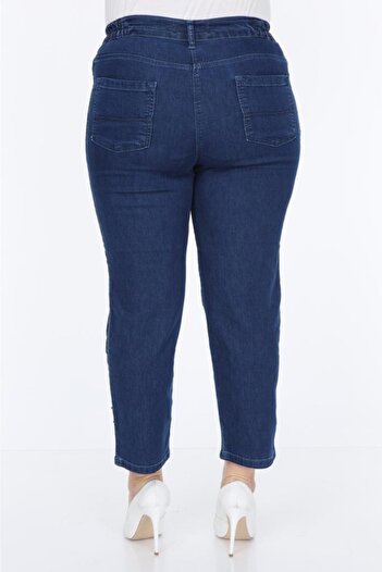 BİrHoşButik Women's Dark Blue Elastic Waist High Waist Lycra Jeans