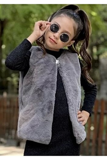 MELODY Gray Color Faux Rabbit Fur Vest