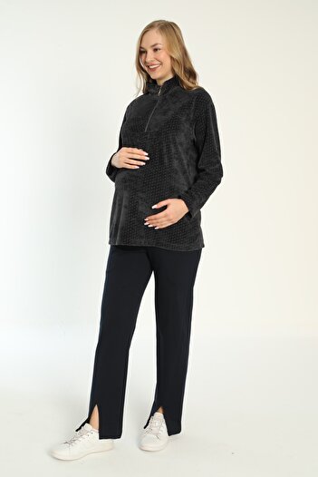 Miss Dünya Lissa Anthracite Velvet Maternity and Maternity Sweatshirt