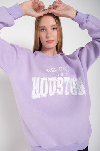 MODAGEN Women's Lilac Houston Printed Crew Neck Oversize Sweatshirt