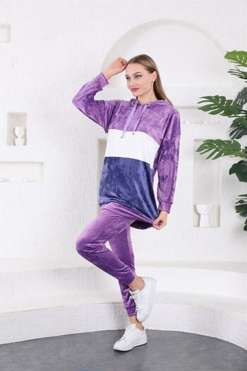 WestBound French Velvet Women's Hooded Lilac Tracksuit Set