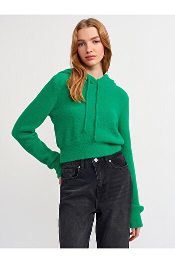 Dilvin 10280 Pulover crop cu glugă-verde