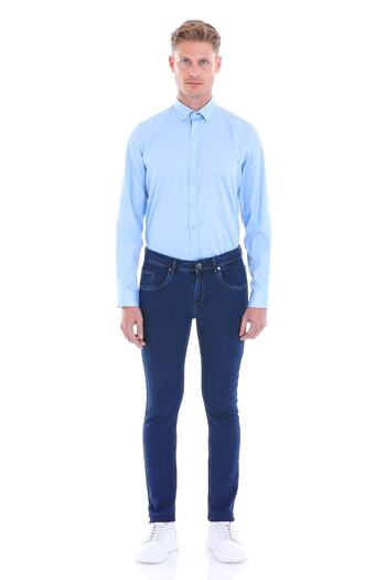 Hatemoğlu Μπλε Comfort Fit Μασίφ 100% βαμβακερό μακρυμάνικο κλασικό σατέν πουκάμισο