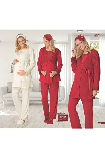 Mecit 1702 Maternity Knitwear Hair Band with Dressing Gown Pjm