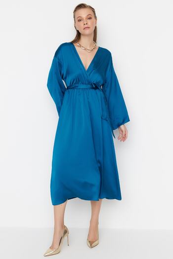 Trendyol Collection Rochie de seara cu curea A-Cut Petrol - TPRAW22EL1412