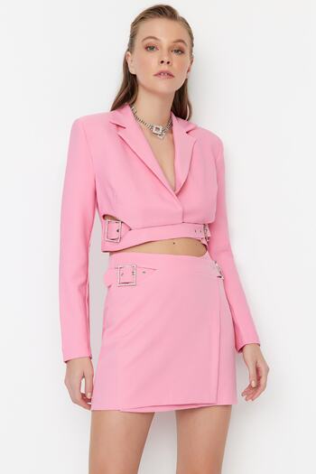 Trendyol Collection Pink Body-Fitting Woven Shiny Jewelled Skirt TPRAW23ET00007