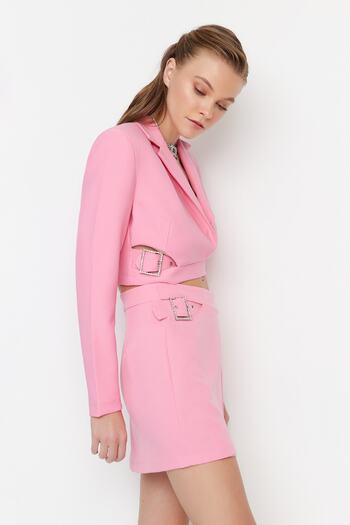 Trendyol Collection Pink Body-Fitting Woven Shiny Jewelled Skirt TPRAW23ET00007