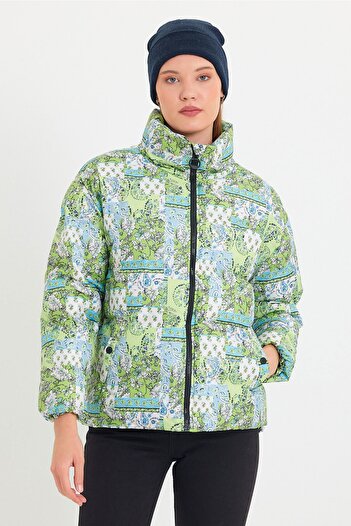 Weyeze Ψηφιακό εμπριμέ Stand-up Collar Puffer Coat Ad-k50480lnw