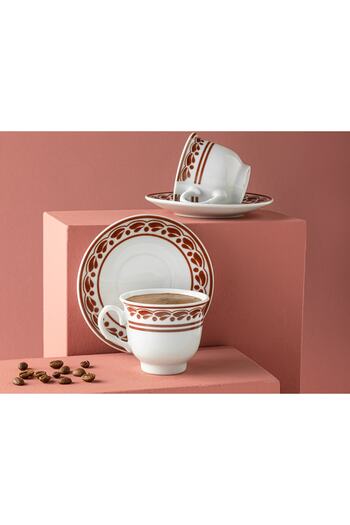 English Home Axis Porcelain 4 Pieces Coffee Cup Set for 2 Persons 80 Ml Claret Red