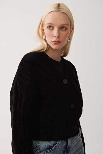 Perspective Illas Comfortable Fit V-neck Standard Size Black Color Women's Knitwear Cardigan