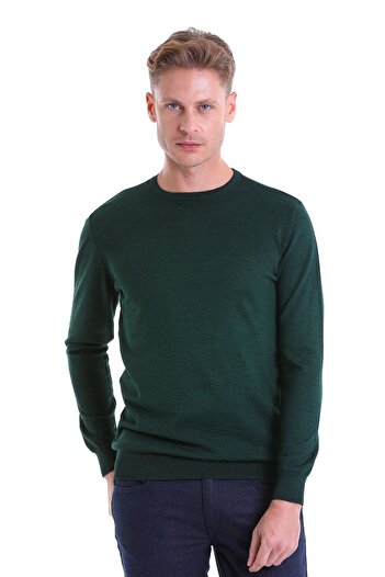 Hatemoğlu Πράσινο μάλλινο πουλόβερ με λαιμόκοψη Comfort Fit