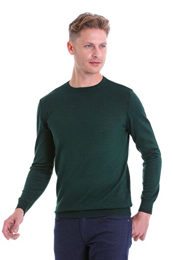 Hatemoğlu Πράσινο μάλλινο πουλόβερ με λαιμόκοψη Comfort Fit