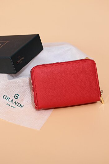 By Hakan Grande 2754 Yellow Accessory 100% Genuine Leather Wallet Red