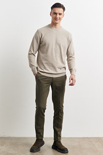 ALTINYILDIZ CLASSICS Men's Khaki Slim Fit Slim Fit Side Pocket Casual Trousers
