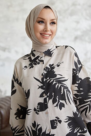 InStyle Hira Leaf Pattern Shirt - Black