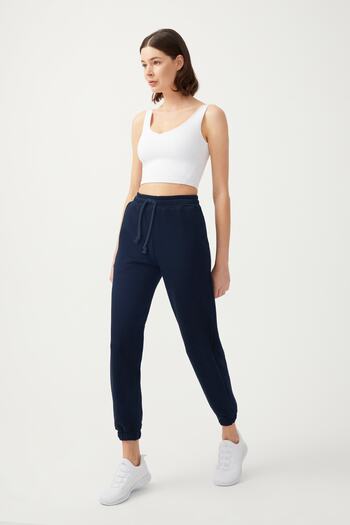 Los Ojos Women's Navy Blue Elastic Waist Jogger Sweatpants Drawstring
