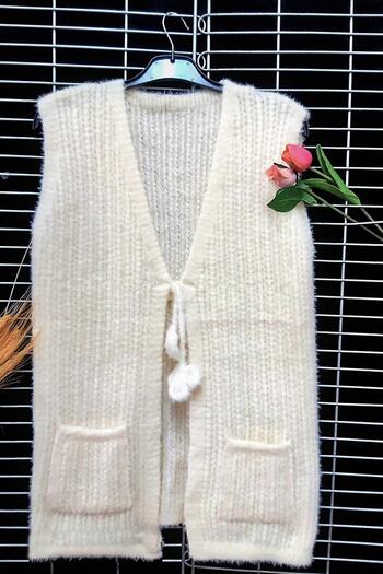 Çt Çeyizci Tekstil Soft Knitted Women's Vest with Pockets, Knitwear Soft Vest