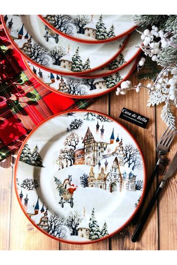 CASA DE BELLA Christmas Patterned Porcelain Cake Plate for 6 People
