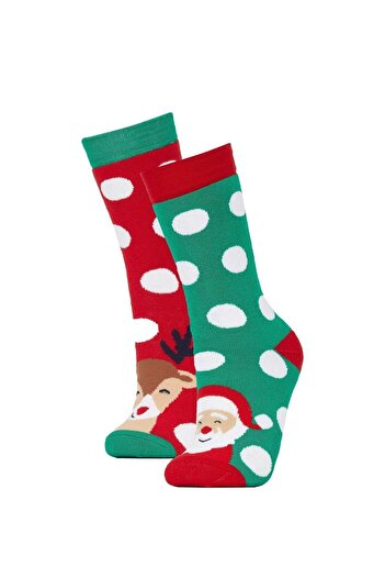DeFacto Women's Christmas Themed 2-Piece Cotton Terry Socks Y8749Azns