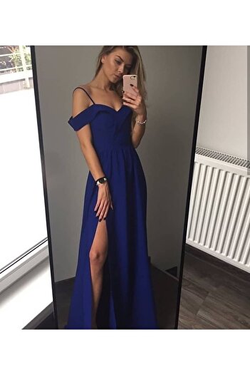Styling Park Kopya - Askılı Omuz Detaylı Yırtmaçlı Abiye Elbise