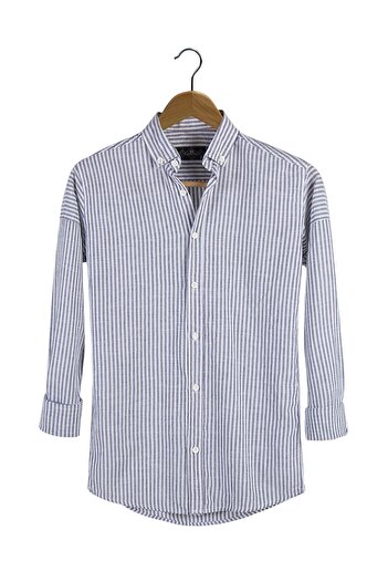 Terapi Men Gray Striped Slim Fit Men's Shirt - Thick Upright Long Sleeve