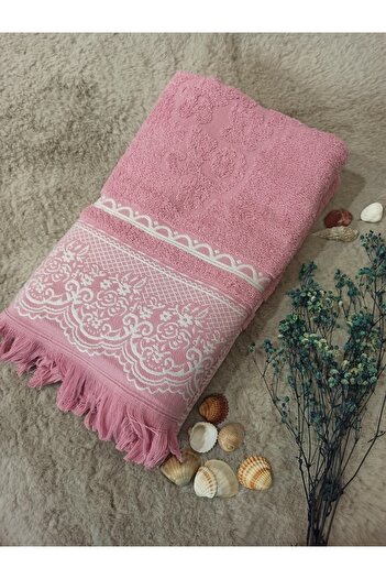 ŞENER HOME Великий банний рушник з бахромою 90x150 см. - Рожевий