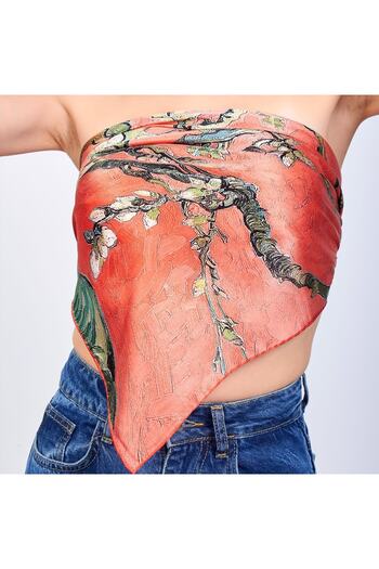 Nomads Felt 100% Silk Pomegranate Flower Square Scarf Van Gogh Almond Tree 90 Cm