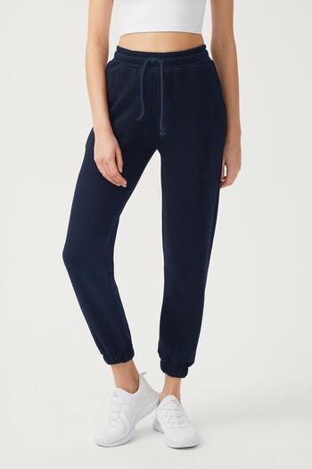 Los Ojos Women's Navy Blue Elastic Waist Jogger Sweatpants Drawstring