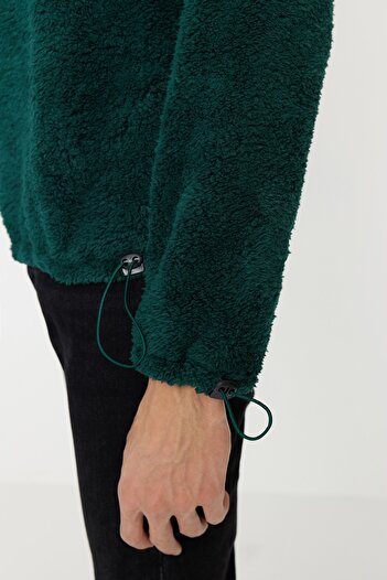 Trendyol Collection Smaragdově zelená plyšová mikina - na zip, se zátkou, teplá TMNAW22SW0618