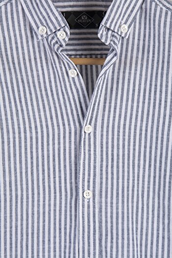 Terapi Men Gray Striped Slim Fit Men's Shirt - Thick Upright Long Sleeve