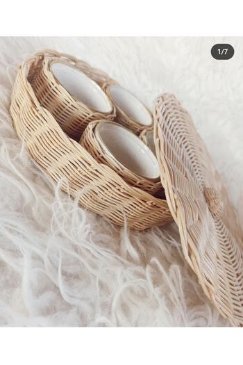gudelidekor Wicker Bamboo Rattan Snack Bowl Breakfast Set with Lid
