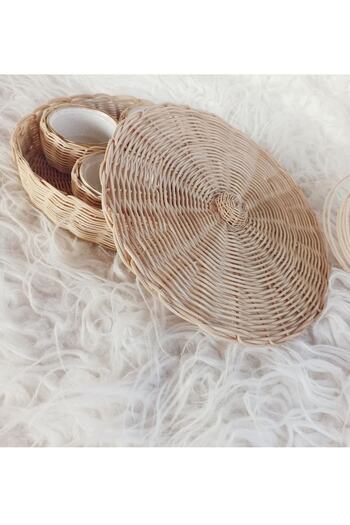 gudelidekor Wicker Bamboo Rattan Snack Bowl Breakfast Set with Lid